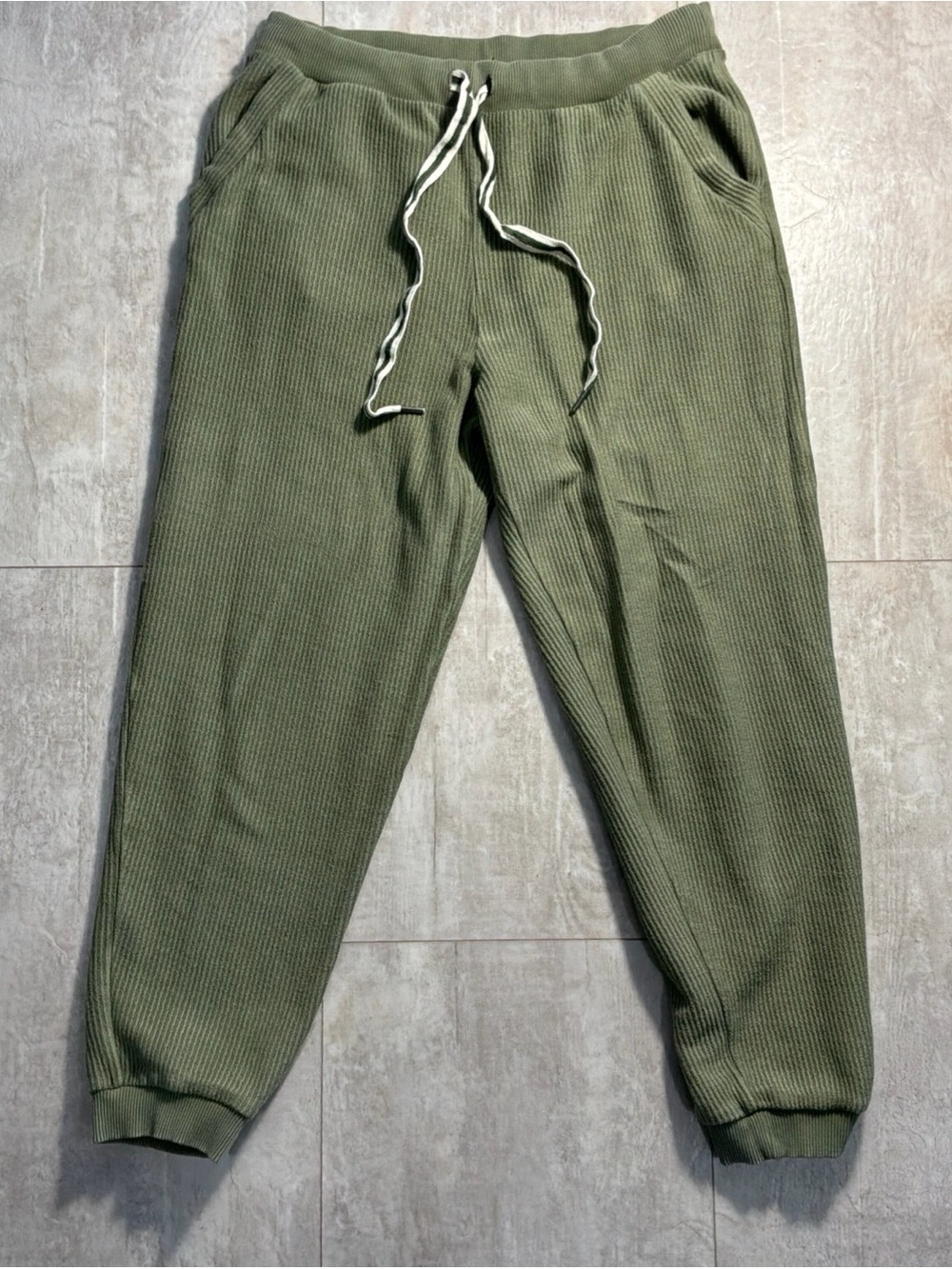 Aerie Olive Green Textured Joggers Loungewear Drawstring Womens L 100% Cotton
